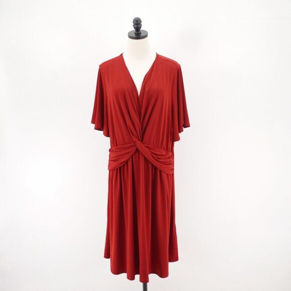 Lane Bryant V-Neck Wrap Red Shift Flutter Sleeve Dress 18 / 20 Nylon Polyester - Picture 1 of 8